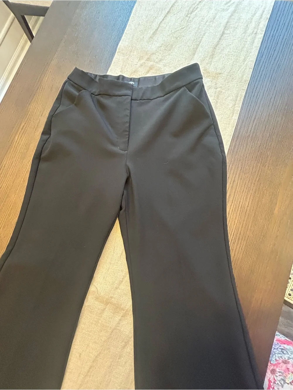 Express Editor Flare Trouser Pants Black High Rise Size 10R Like New - Picture 7 of 13